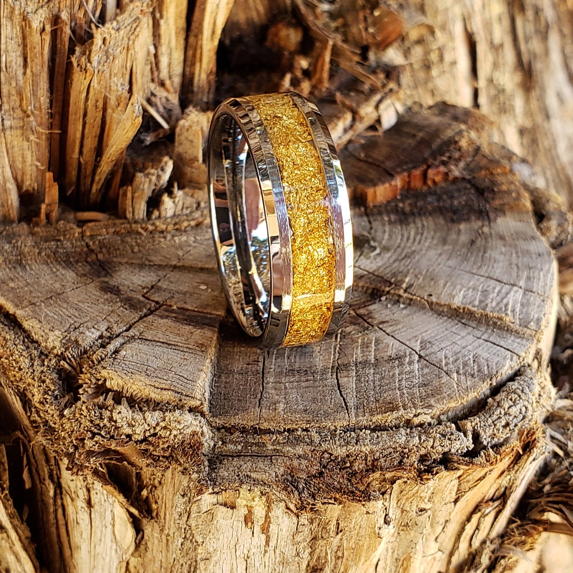 Midas Ring - 24k Gold Inlay, Tungsten Titanium Ceramic, Men Women, Wedding Ring, His Hers Promise, Engagement Ring 8mm 6mm