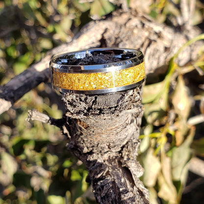 Midas Ring - 24k Gold Inlay, Tungsten Titanium Ceramic, Men Women, Wedding Ring, His Hers Promise, Engagement Ring 8mm 6mm
