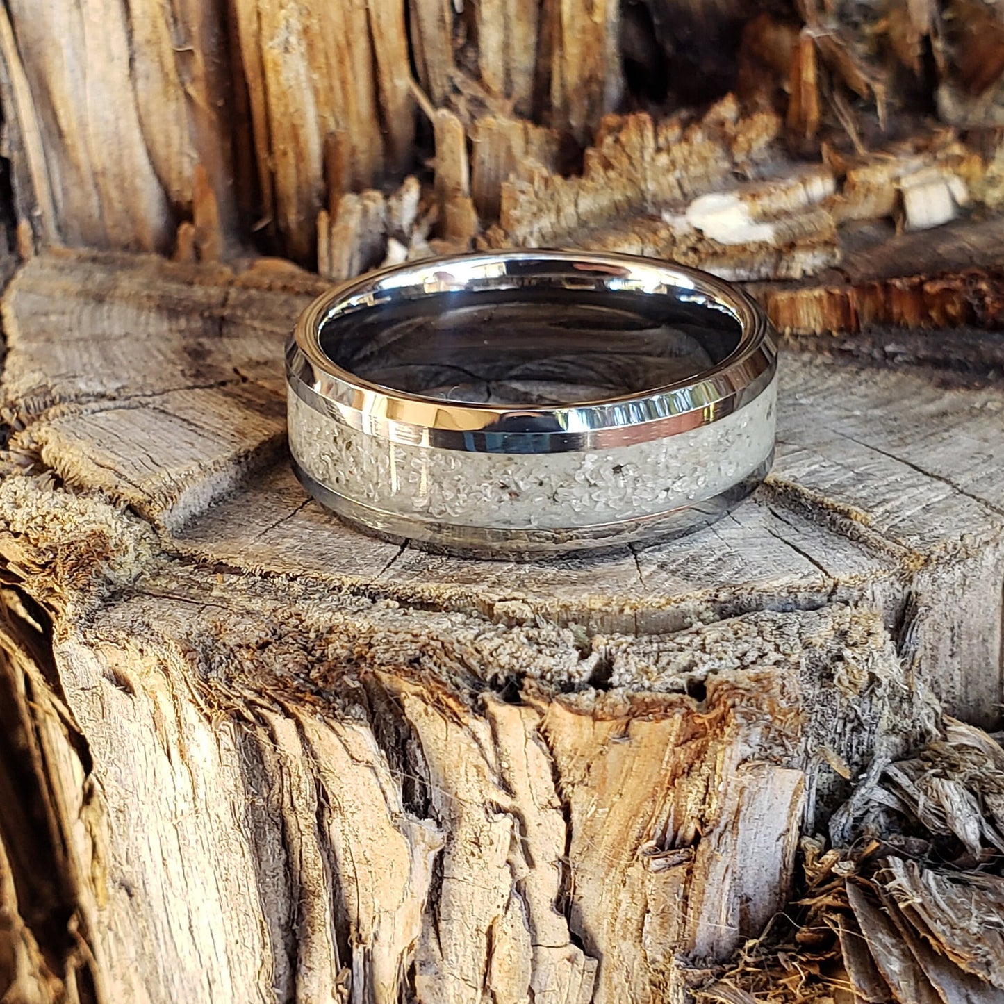 Lunar Ice Glow Ring - Moon Dust & Diamond Inlay, Tungsten Titanium Ceramic, Men Women, Wedding Ring, His Hers Promise, Engagement 8mm 6mm