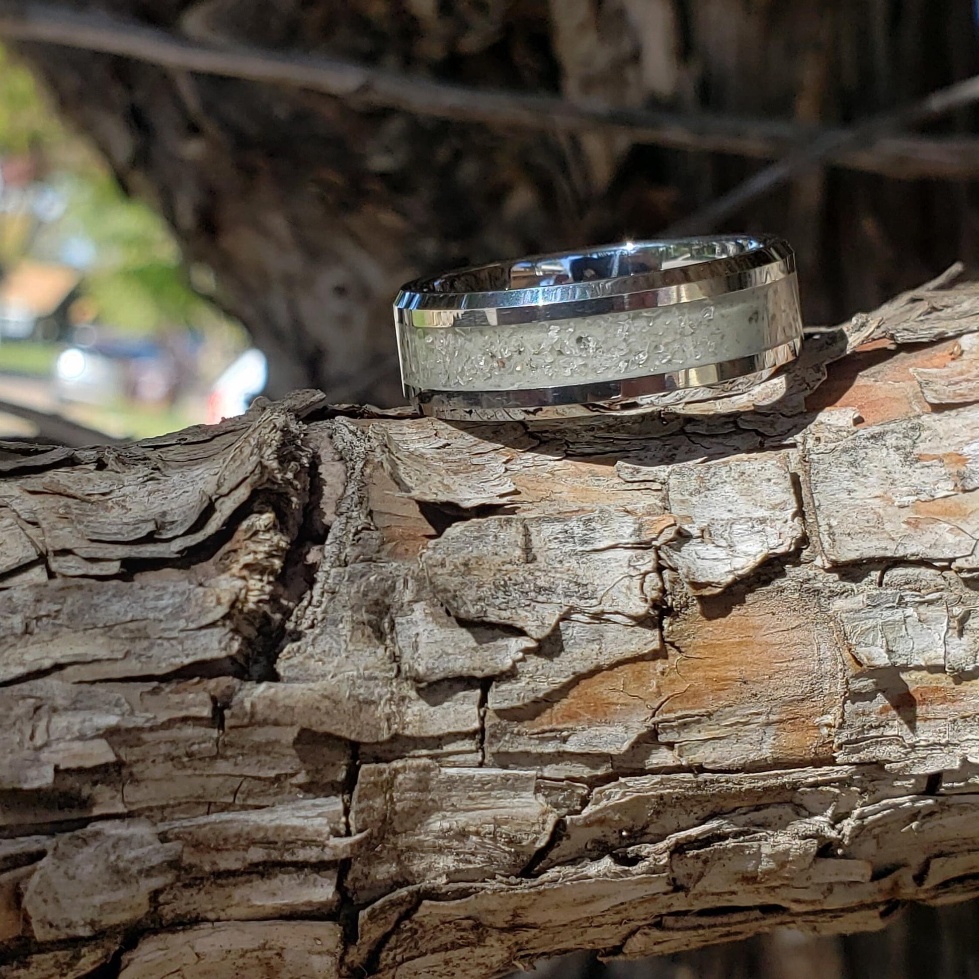 Lunar Ice Glow Ring - Moon Dust & Diamond Inlay, Tungsten Titanium Ceramic, Men Women, Wedding Ring, His Hers Promise, Engagement 8mm 6mm