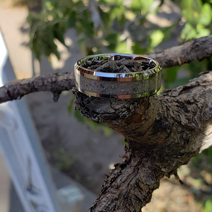 Lunar Ice Glow Ring - Moon Dust & Diamond Inlay, Tungsten Titanium Ceramic, Men Women, Wedding Ring, His Hers Promise, Engagement 8mm 6mm