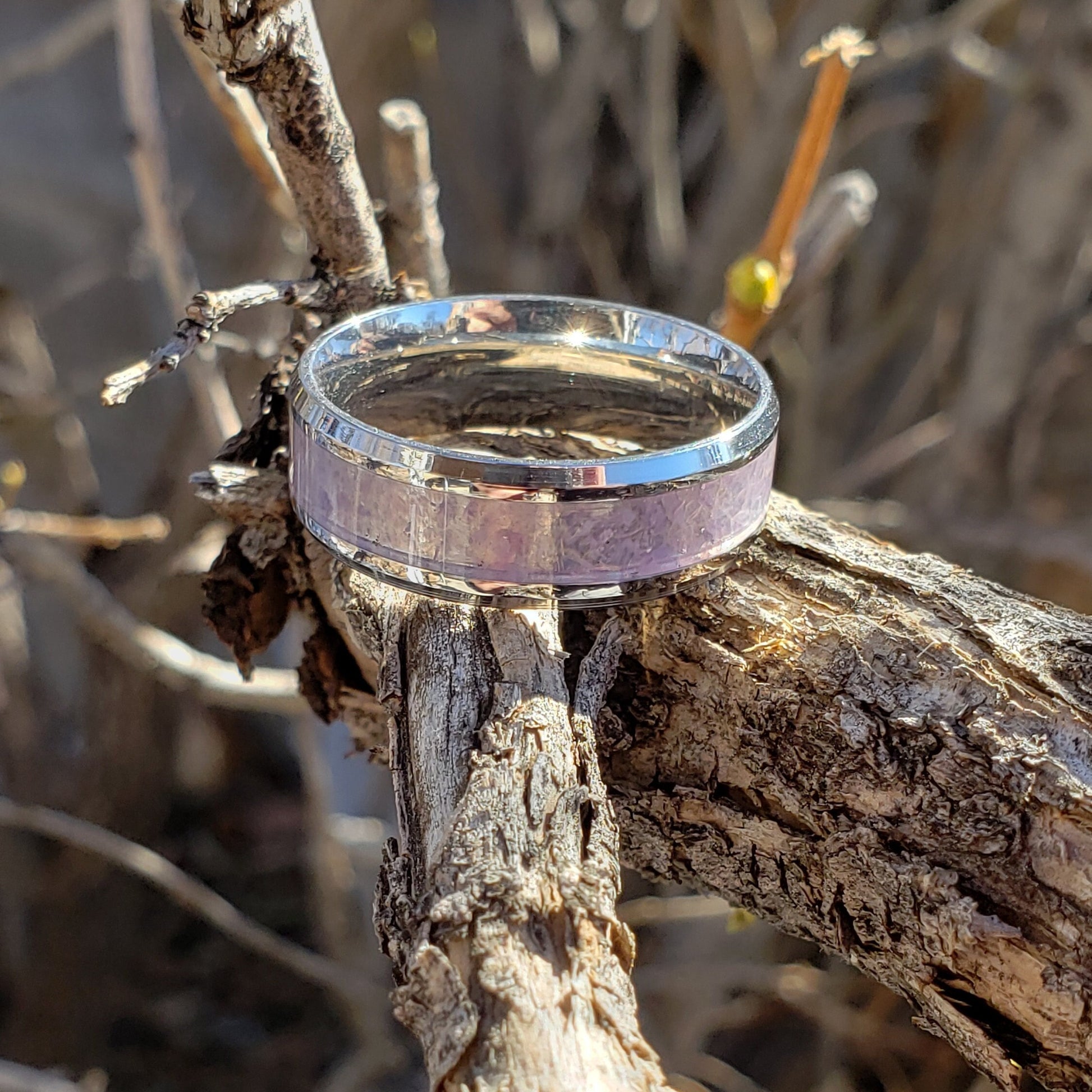 Celestial Ring - Grape Agate Crystal Inlay, Tungsten Titanium Ceramic, Men Women, Wedding Ring, His Hers Promise, Engagement Ring 8mm 6mm
