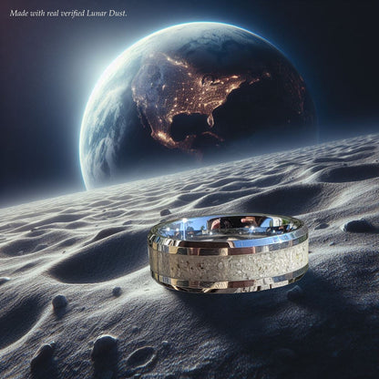 Lunar Ice Glow Ring - Moon Dust & Diamond Inlay, Tungsten Titanium Ceramic, Men Women, Wedding Ring, His Hers Promise, Engagement 8mm 6mm