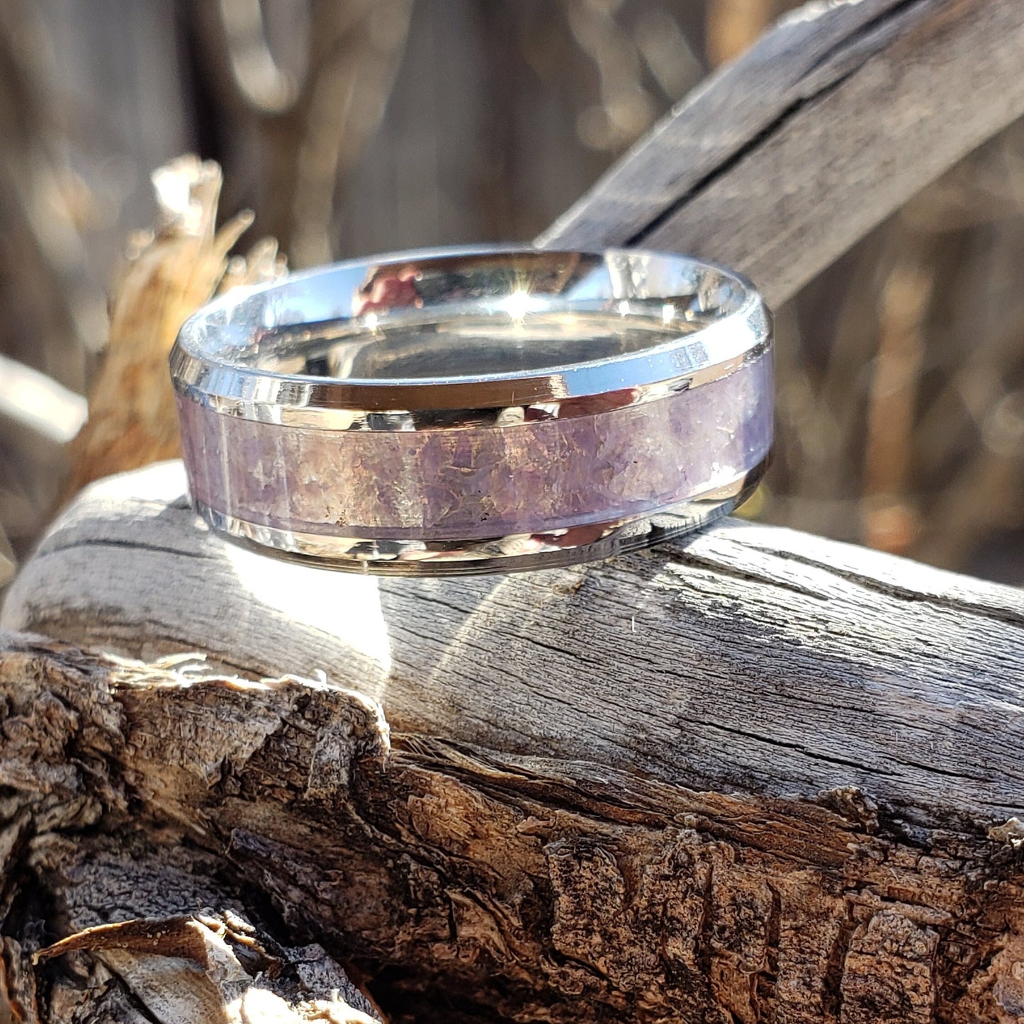Celestial Ring - Grape Agate Crystal Inlay, Tungsten Titanium Ceramic, Men Women, Wedding Ring, His Hers Promise, Engagement Ring 8mm 6mm