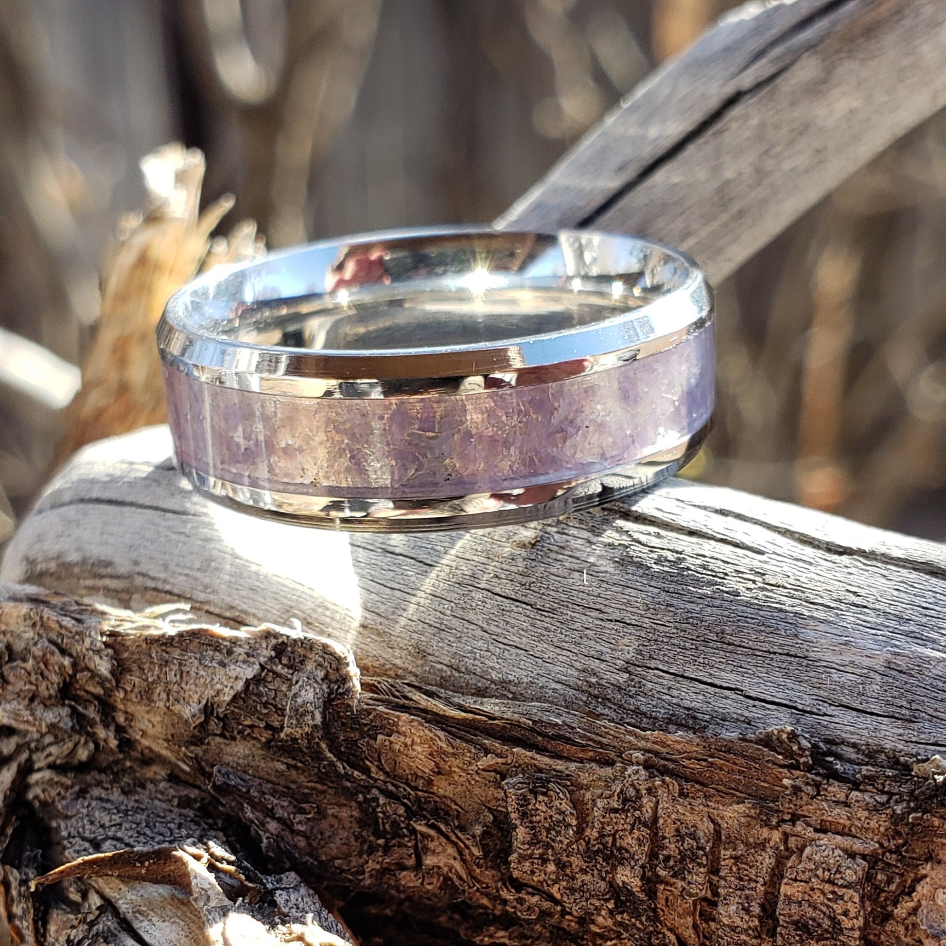 Celestial Ring - Grape Agate Crystal Inlay, Tungsten Titanium Ceramic, Men Women, Wedding Ring, His Hers Promise, Engagement Ring 8mm 6mm