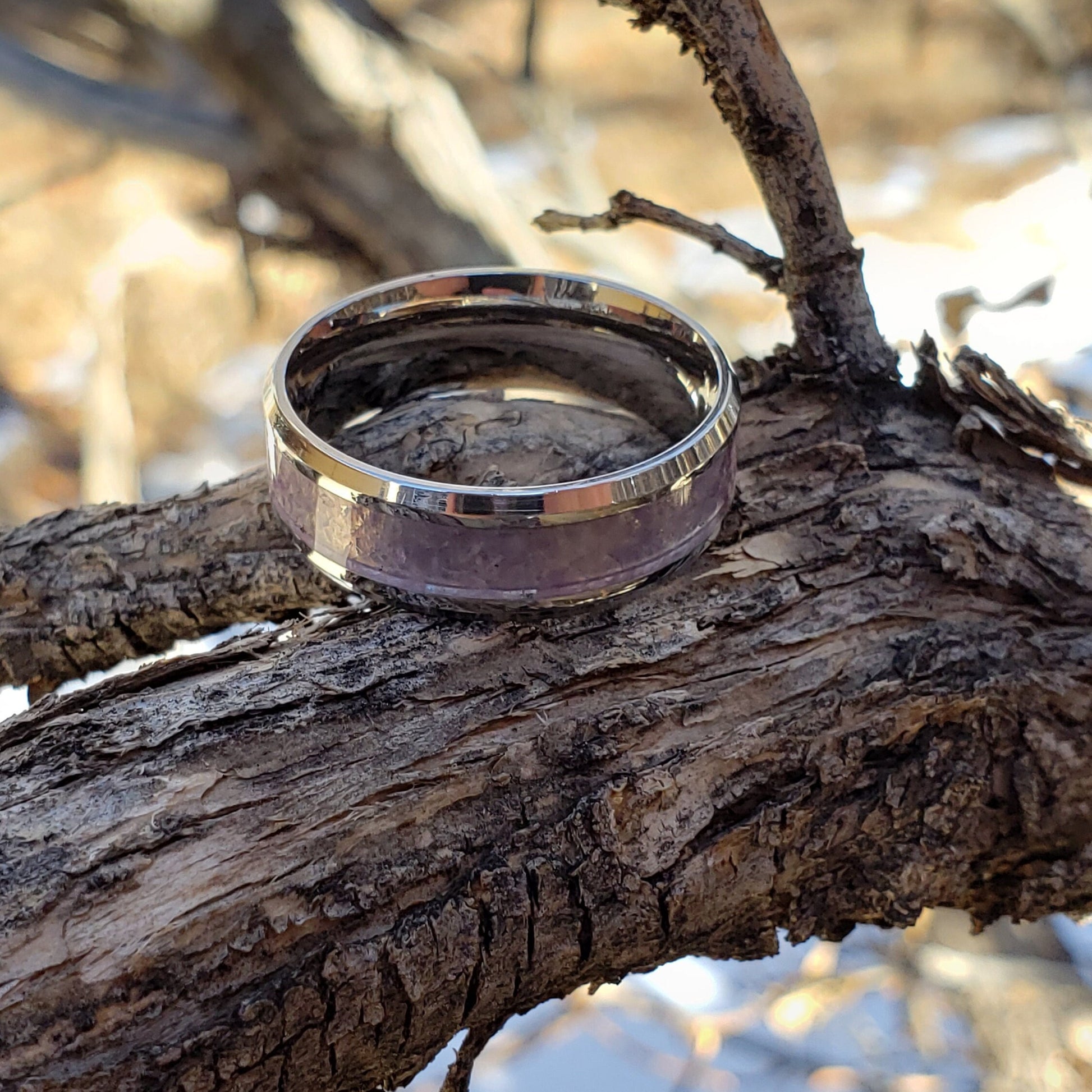 Celestial Ring - Grape Agate Crystal Inlay, Tungsten Titanium Ceramic, Men Women, Wedding Ring, His Hers Promise, Engagement Ring 8mm 6mm