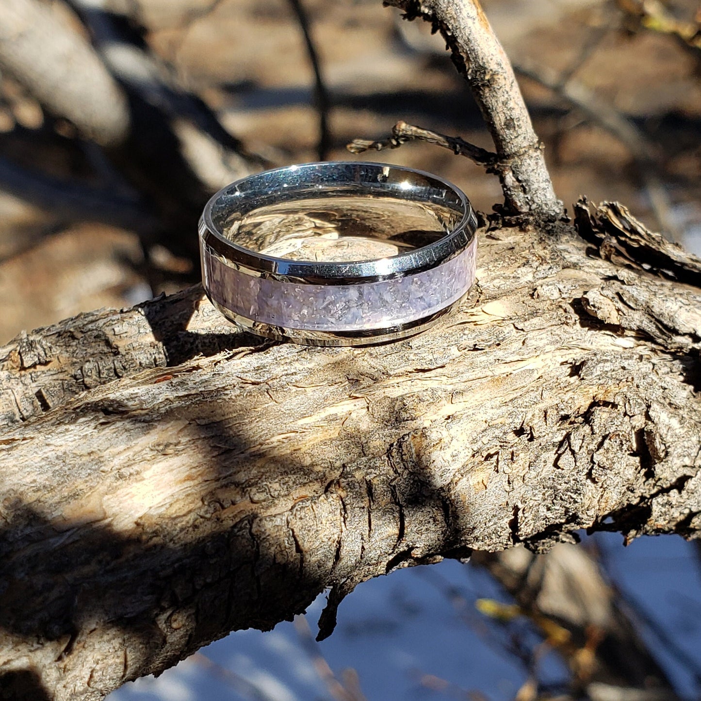 Celestial Ring - Grape Agate Crystal Inlay, Tungsten Titanium Ceramic, Men Women, Wedding Ring, His Hers Promise, Engagement Ring 8mm 6mm