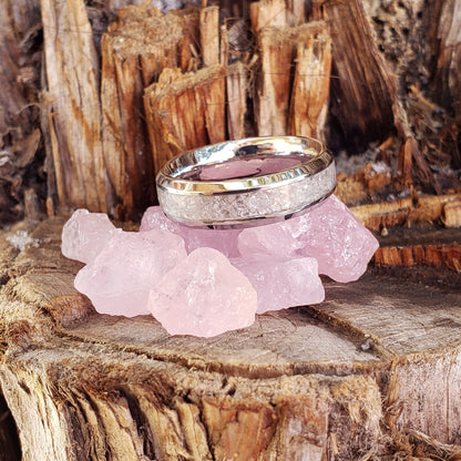 Divine Love Ring - Morganite Crystal Inlay, Tungsten Titanium Ceramic, Men & Women, Wedding Ring, His Hers Promise, Engagement Ring, 8mm 6mm