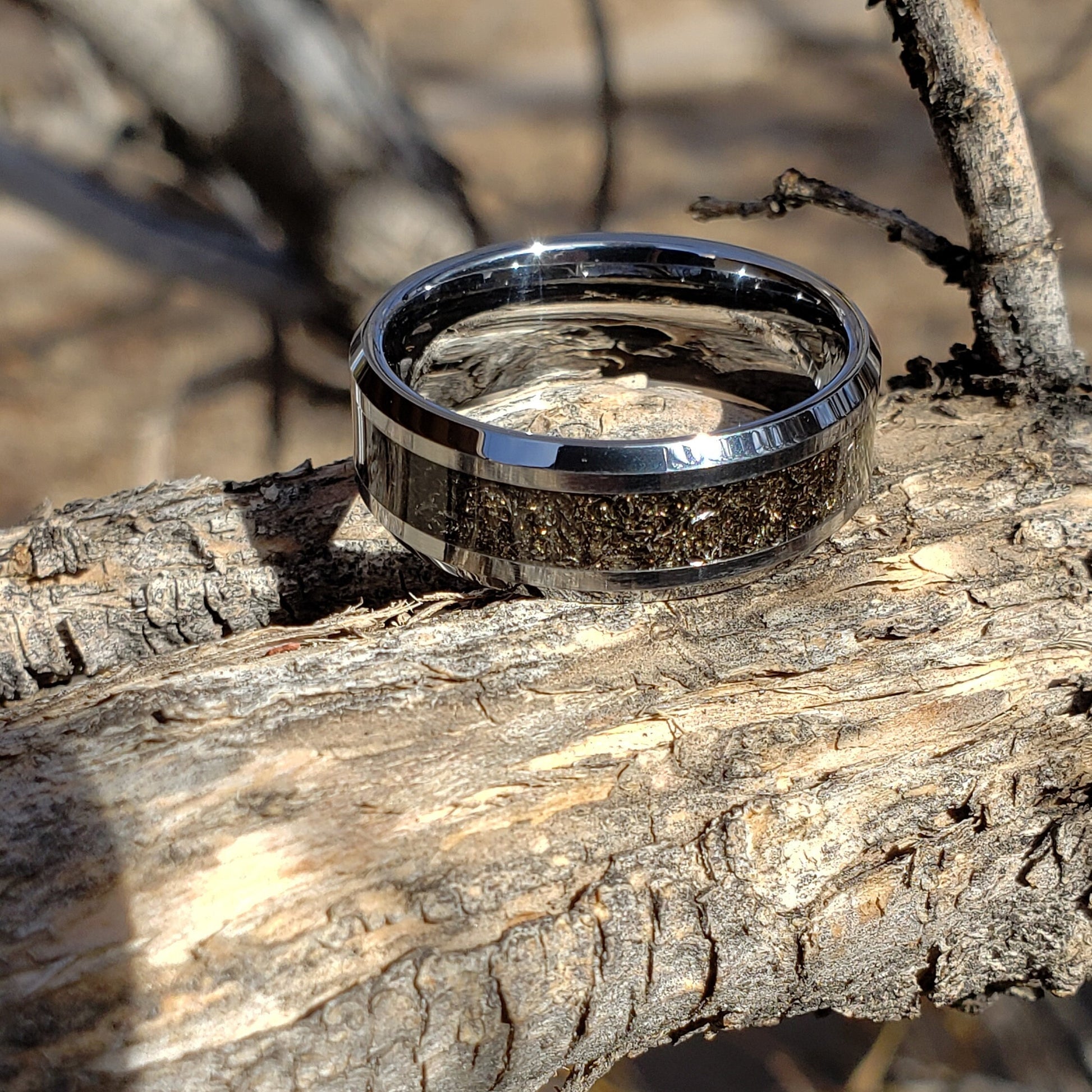 Diablo Ring - Canyon Diablo Meteorite Inlay, Tungsten Titanium Ceramic, Men Women, Wedding Ring, His Hers Promise, Engagement Ring 8mm 6mm