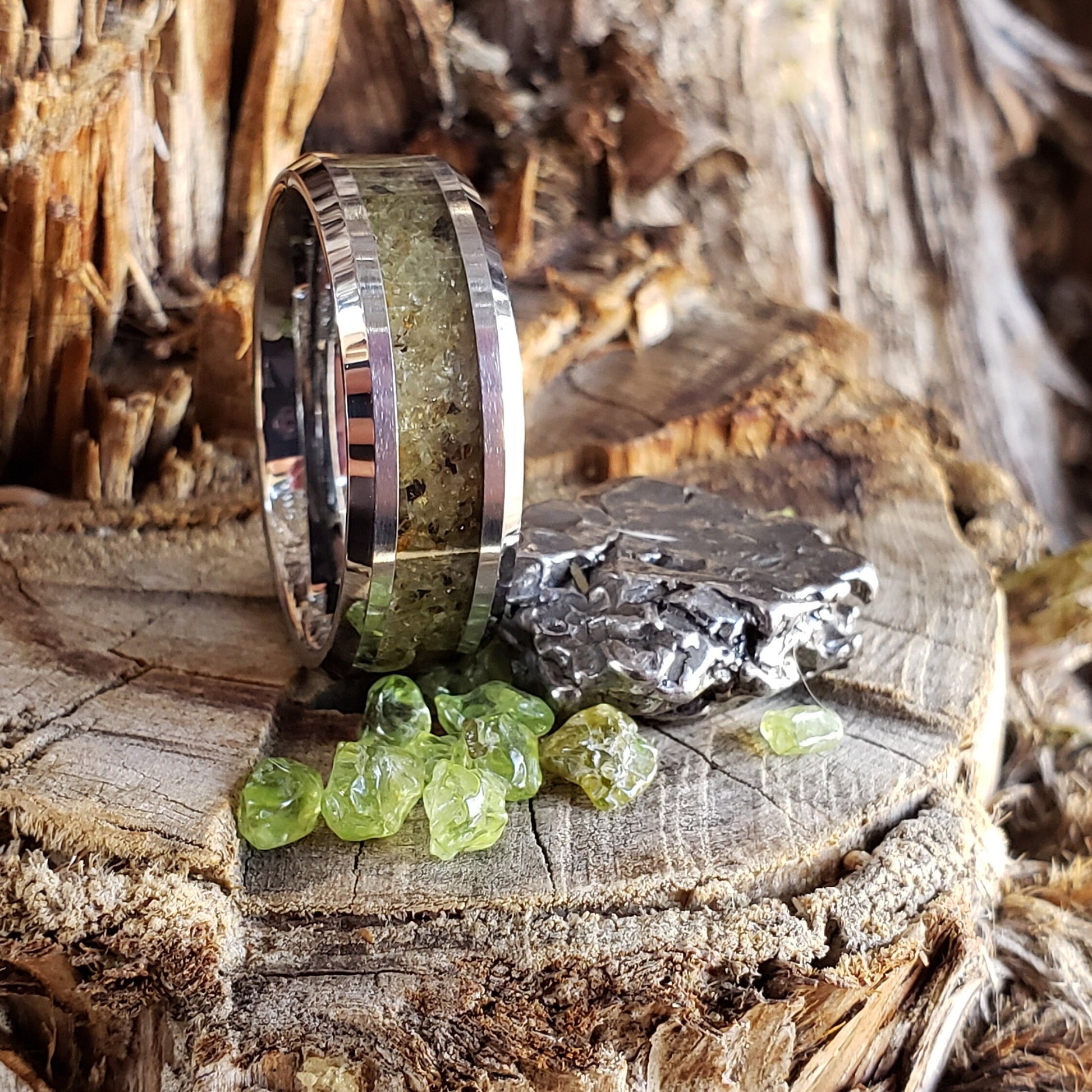 Nova Ring - Admire Pallasite Meteorite Inlay, Tungsten Titanium Ceramic, Men Women, Wedding Ring, His Hers Promise, Engagement Ring 8mm 6mm