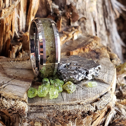 Nova Ring - Admire Pallasite Meteorite Inlay, Tungsten Titanium Ceramic, Men Women, Wedding Ring, His Hers Promise, Engagement Ring 8mm 6mm