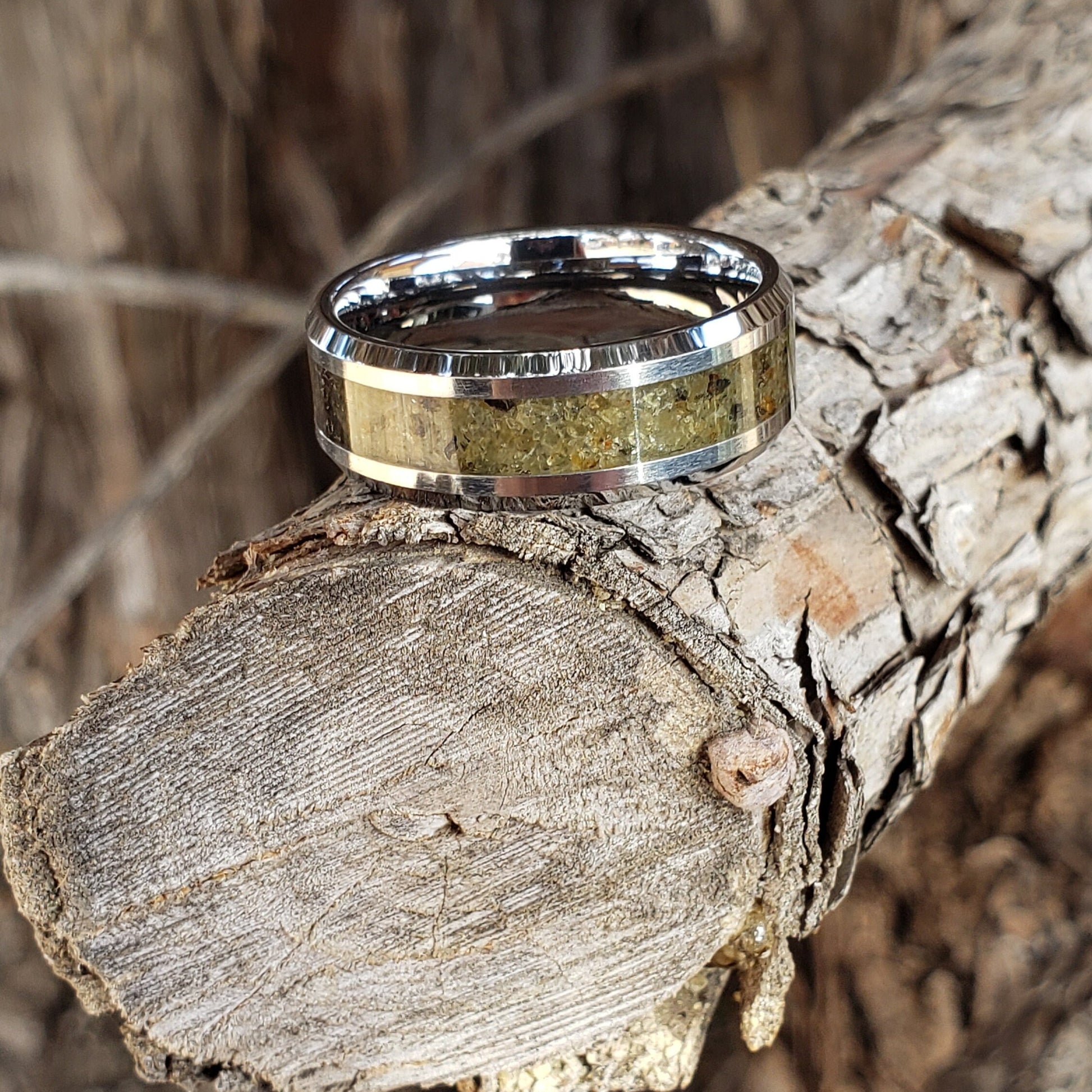 Nova Ring - Admire Pallasite Meteorite Inlay, Tungsten Titanium Ceramic, Men Women, Wedding Ring, His Hers Promise, Engagement Ring 8mm 6mm