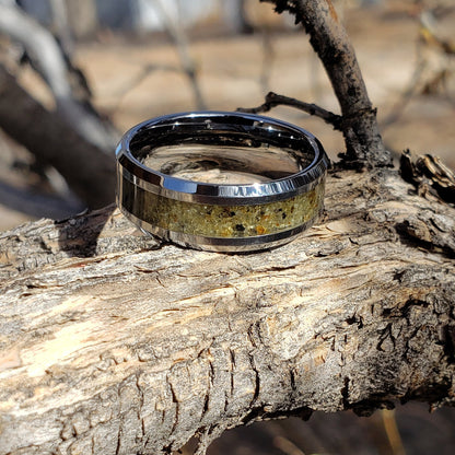 Nova Ring - Admire Pallasite Meteorite Inlay, Tungsten Titanium Ceramic, Men Women, Wedding Ring, His Hers Promise, Engagement Ring 8mm 6mm