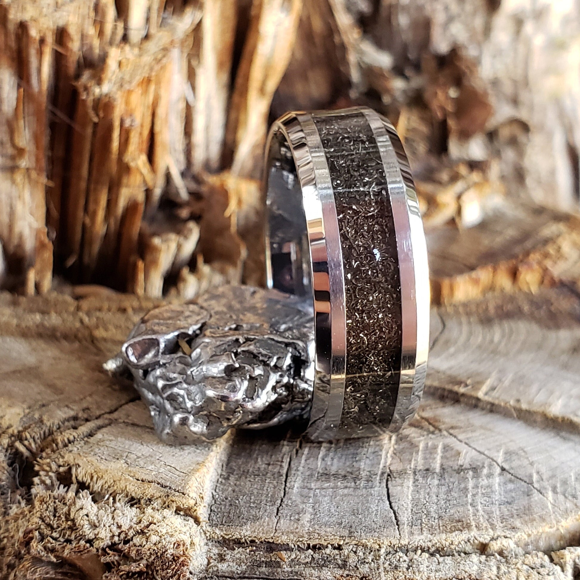 Diablo Ring - Canyon Diablo Meteorite Inlay, Tungsten Titanium Ceramic, Men Women, Wedding Ring, His Hers Promise, Engagement Ring 8mm 6mm