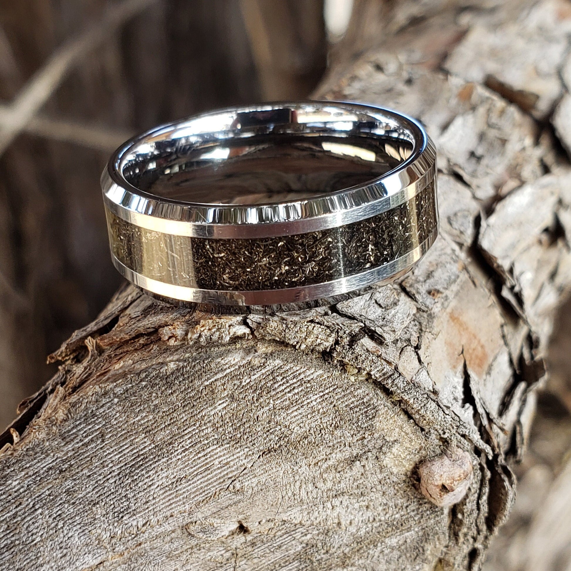 Diablo Ring - Canyon Diablo Meteorite Inlay, Tungsten Titanium Ceramic, Men Women, Wedding Ring, His Hers Promise, Engagement Ring 8mm 6mm