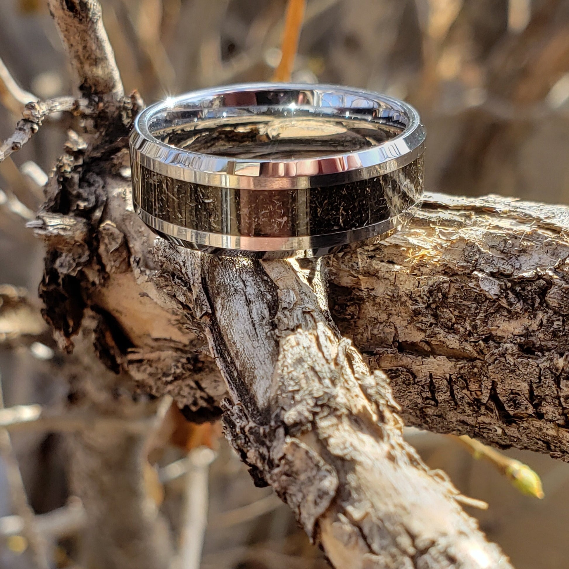 Diablo Ring - Canyon Diablo Meteorite Inlay, Tungsten Titanium Ceramic, Men Women, Wedding Ring, His Hers Promise, Engagement Ring 8mm 6mm