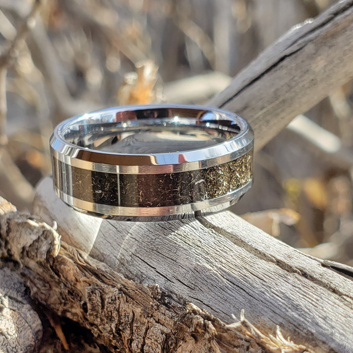Diablo Ring - Canyon Diablo Meteorite Inlay, Tungsten Titanium Ceramic, Men Women, Wedding Ring, His Hers Promise, Engagement Ring 8mm 6mm