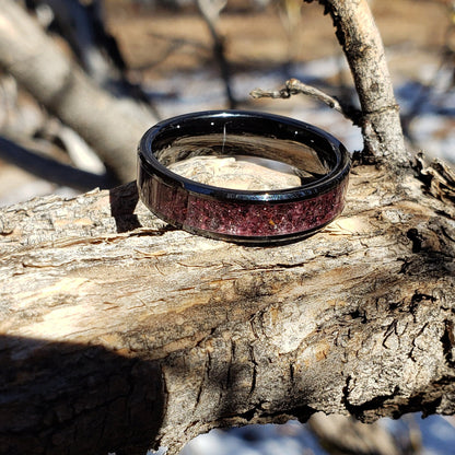 Red Midnight - Garnet Crystal Inlay Ring, Tungsten Titanium Ceramic Band, Men & Women, Wedding Ring, His Hers Promise Ring, Engagement Ring