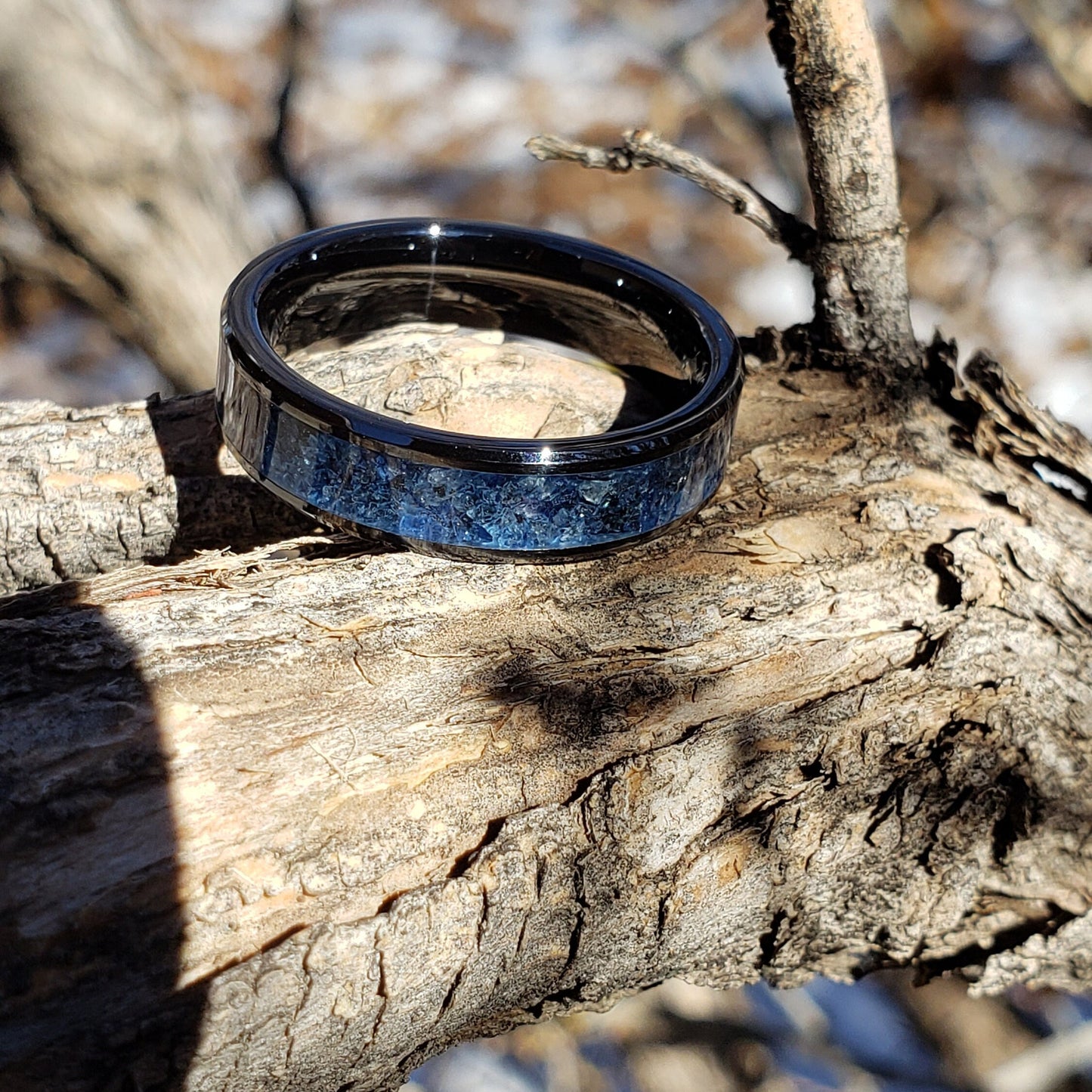 Dark Wisdom Ring - Blue Sapphire Crystal Inlay, Tungsten Ceramic, Men Women, Wedding Ring, His Hers Promise Ring, Engagement Ring 8mm 6mm