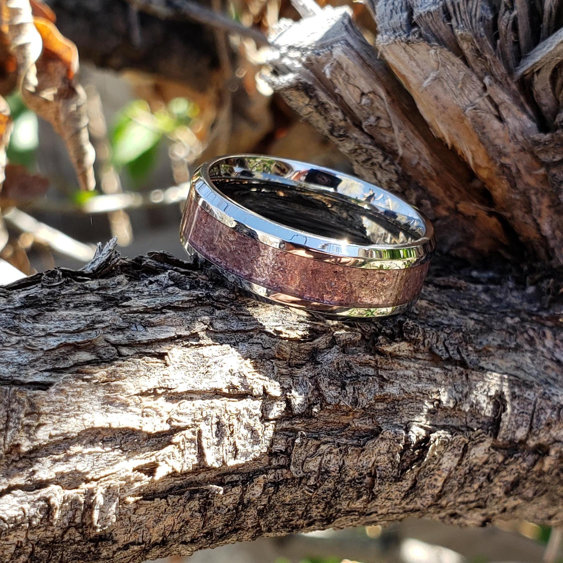 Divinity Ring - Strawberry Quartz Crystal Inlay, Tungsten Titanium Ceramic, Men Women, Wedding, His Hers Promise, Engagement Ring 8mm 6mm