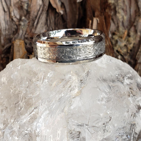 Krystallos Ring - Clear Quartz Crystal Inlay, Tungsten Titanium Ceramic, Men Women, Wedding Ring, His Hers Promise, Engagement Ring 8mm 6mm
