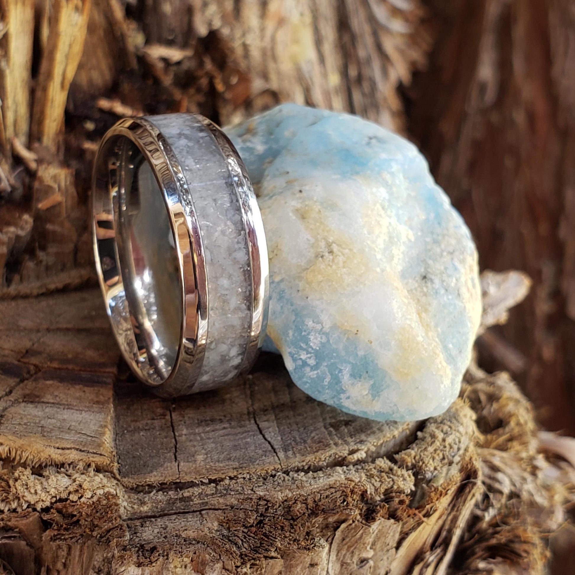 Wild Blue Ring - Afghanite Crystal Inlay, Tungsten Titanium Ceramic, Men Women, Wedding Ring, His Hers Promise, Engagement Ring 8mm 6mm
