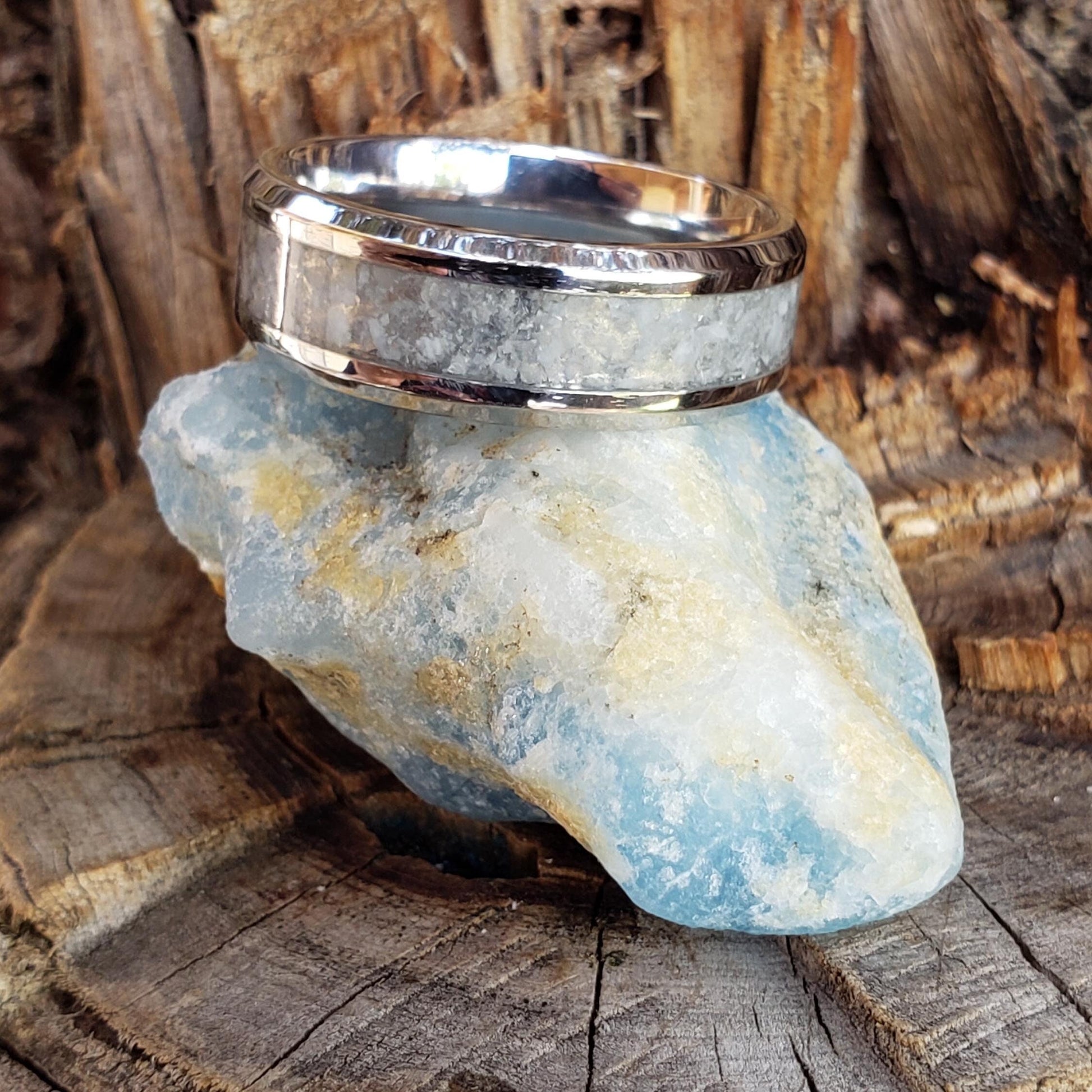 Wild Blue Ring - Afghanite Crystal Inlay, Tungsten Titanium Ceramic, Men Women, Wedding Ring, His Hers Promise, Engagement Ring 8mm 6mm