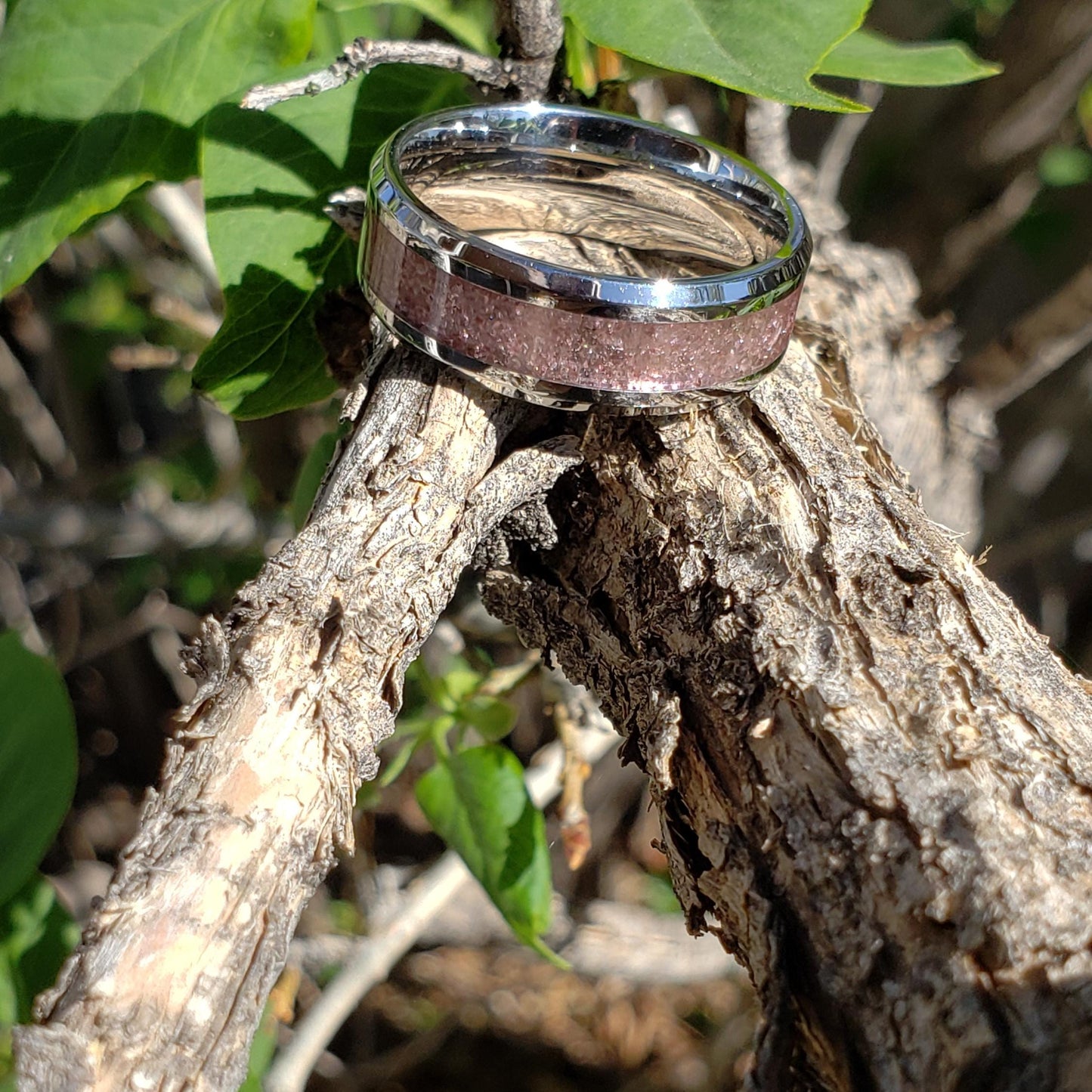 Divinity Ring - Strawberry Quartz Crystal Inlay, Tungsten Titanium Ceramic, Men Women, Wedding, His Hers Promise, Engagement Ring 8mm 6mm