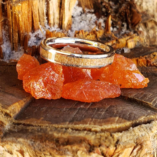 Solar Flair Ring - Sunstone Stacking Crystal Inlay, Tungsten Titanium Ceramic, Men Women, Wedding, His Hers Promise, Engagement Ring 4mm
