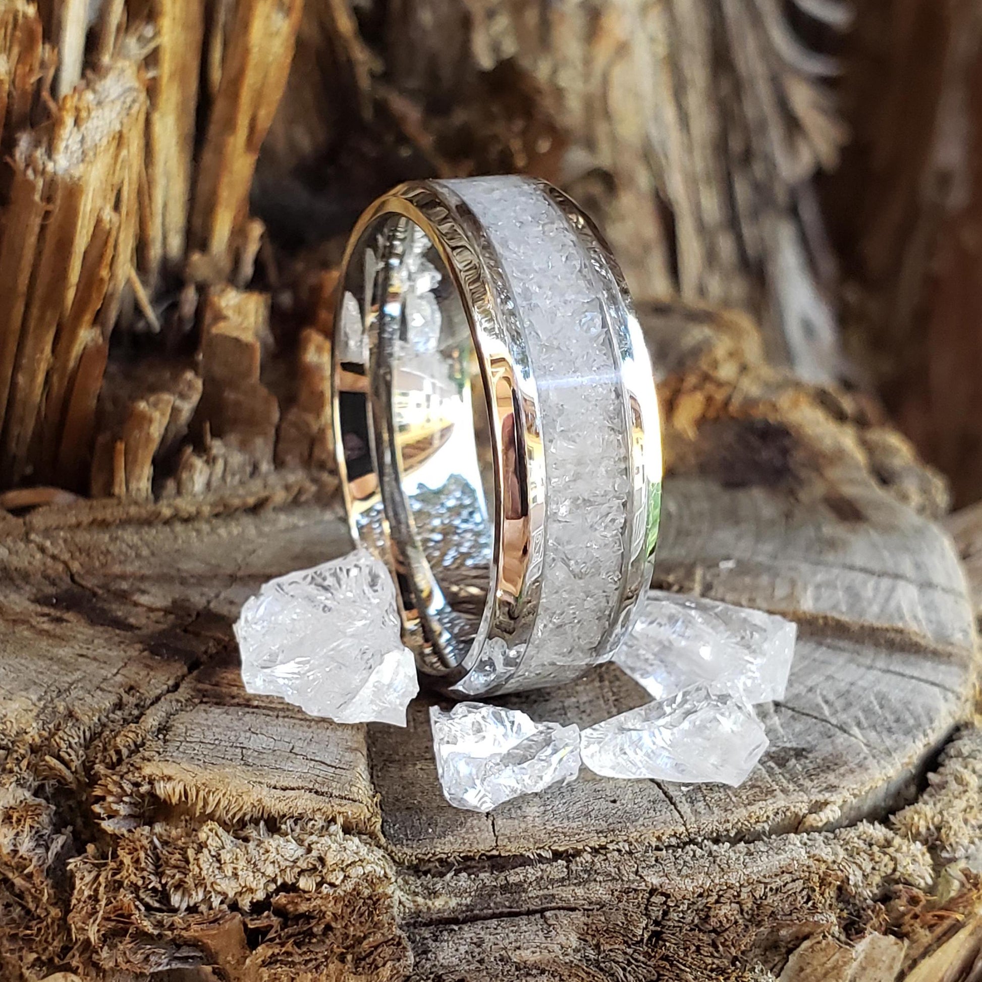 Tranquility Ring - Cubic Zirconia Crystal Inlay, Tungsten Titanium Ceramic, Men Women, Wedding Ring, His Hers Promise, Engagement 8mm 6mm