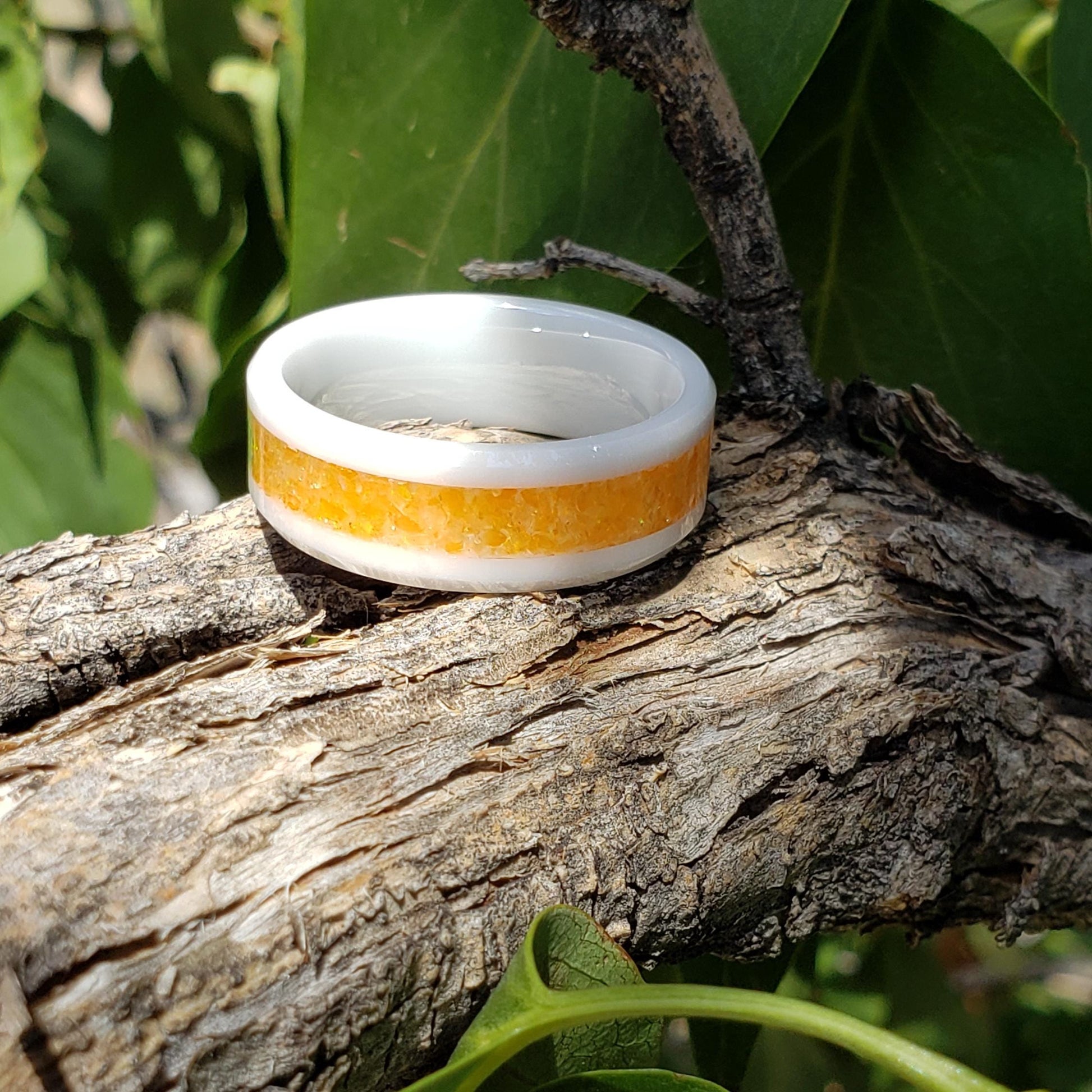 Sunfire Ring - Orange Opal Crystal Inlay, Tungsten Titanium Ceramic, Men Women, Wedding Ring, His Hers Promise, Engagement Ring 8mm 6mm