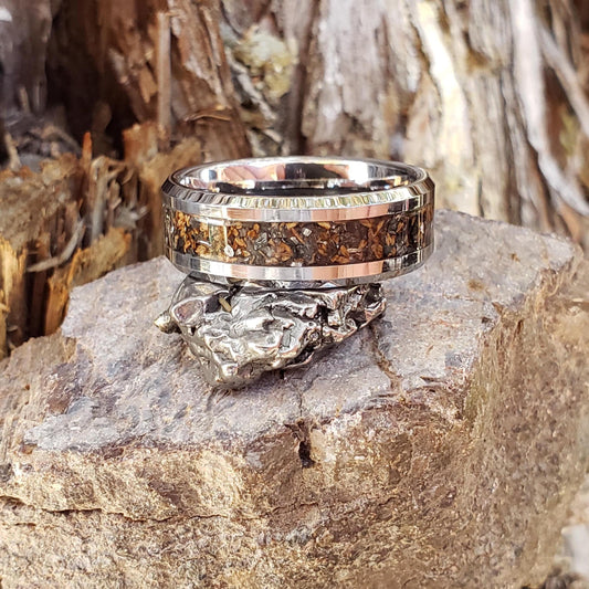 King Killer Ring - T-rex, Black Diamond, Meteorite, Tungsten Titanium Ceramic, Men Women, Wedding Ring, His Hers Promise, Engagement 8mm 6mm