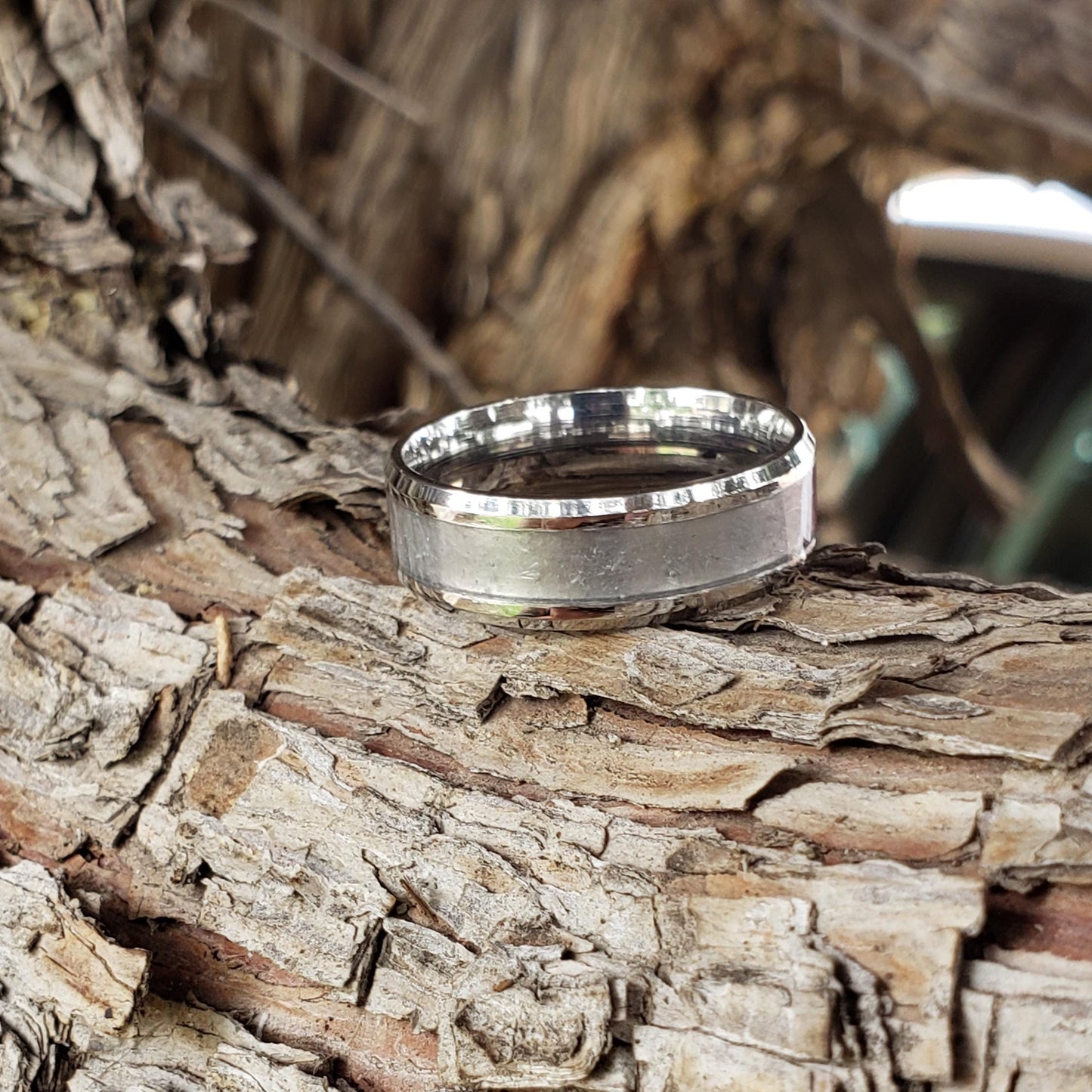 Heavenly Ring - Selenite Crystal Inlay, Tungsten Titanium Ceramic, Men Women, Wedding Ring, His Hers Promise Ring, Engagement Ring, 8mm 6mm