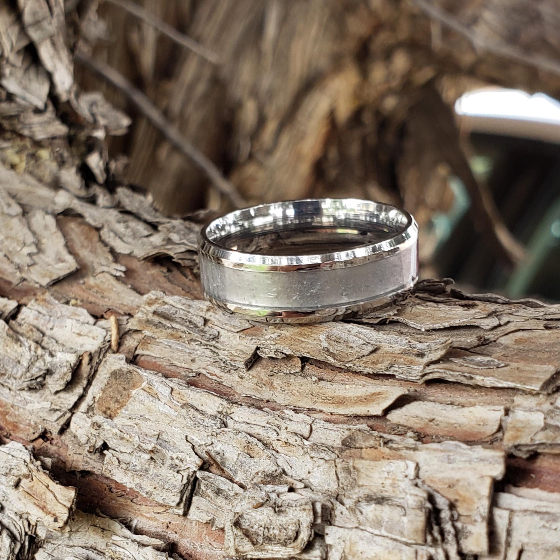 Heavenly Ring - Selenite Crystal Inlay, Tungsten Titanium Ceramic, Men Women, Wedding Ring, His Hers Promise Ring, Engagement Ring, 8mm 6mm
