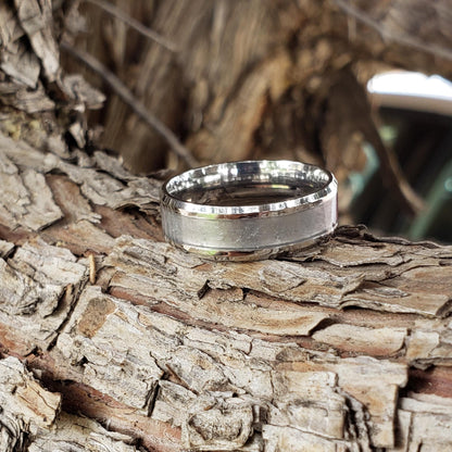 Heavenly Ring - Selenite Crystal Inlay, Tungsten Titanium Ceramic, Men Women, Wedding Ring, His Hers Promise Ring, Engagement Ring, 8mm 6mm