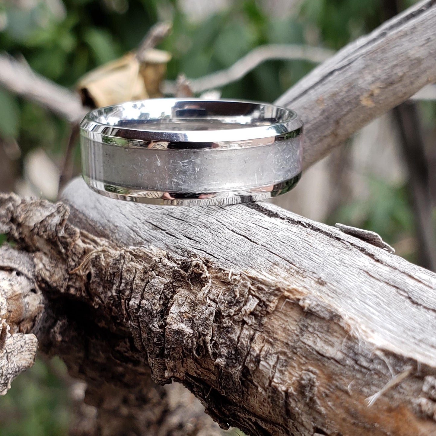 Heavenly Ring - Selenite Crystal Inlay, Tungsten Titanium Ceramic, Men Women, Wedding Ring, His Hers Promise Ring, Engagement Ring, 8mm 6mm