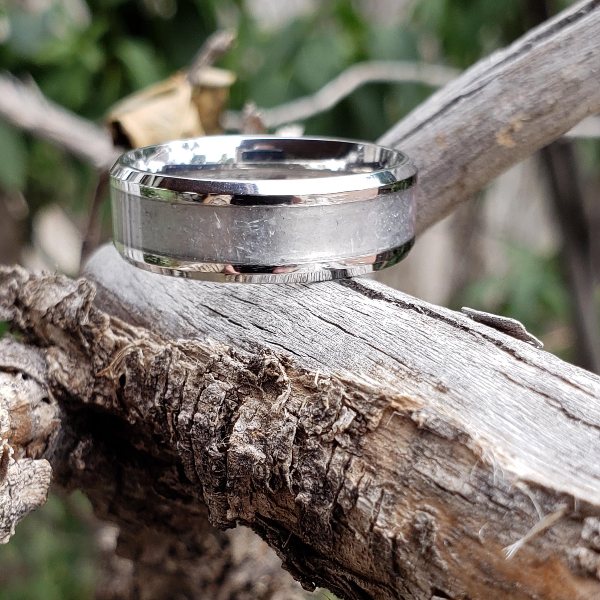 Heavenly Ring - Selenite Crystal Inlay, Tungsten Titanium Ceramic, Men Women, Wedding Ring, His Hers Promise Ring, Engagement Ring, 8mm 6mm
