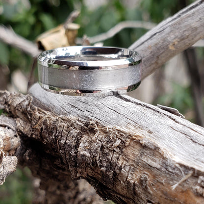 Heavenly Ring - Selenite Crystal Inlay, Tungsten Titanium Ceramic, Men Women, Wedding Ring, His Hers Promise Ring, Engagement Ring, 8mm 6mm