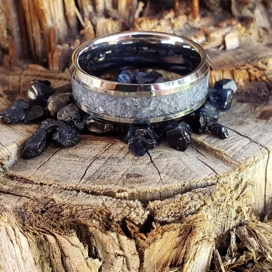 Glacier Ring - Light Blue Sapphire Crystal Inlay, Tungsten Ceramic, Men Women, Wedding Ring, His Hers Promise Ring, Engagement Ring 8mm 6mm