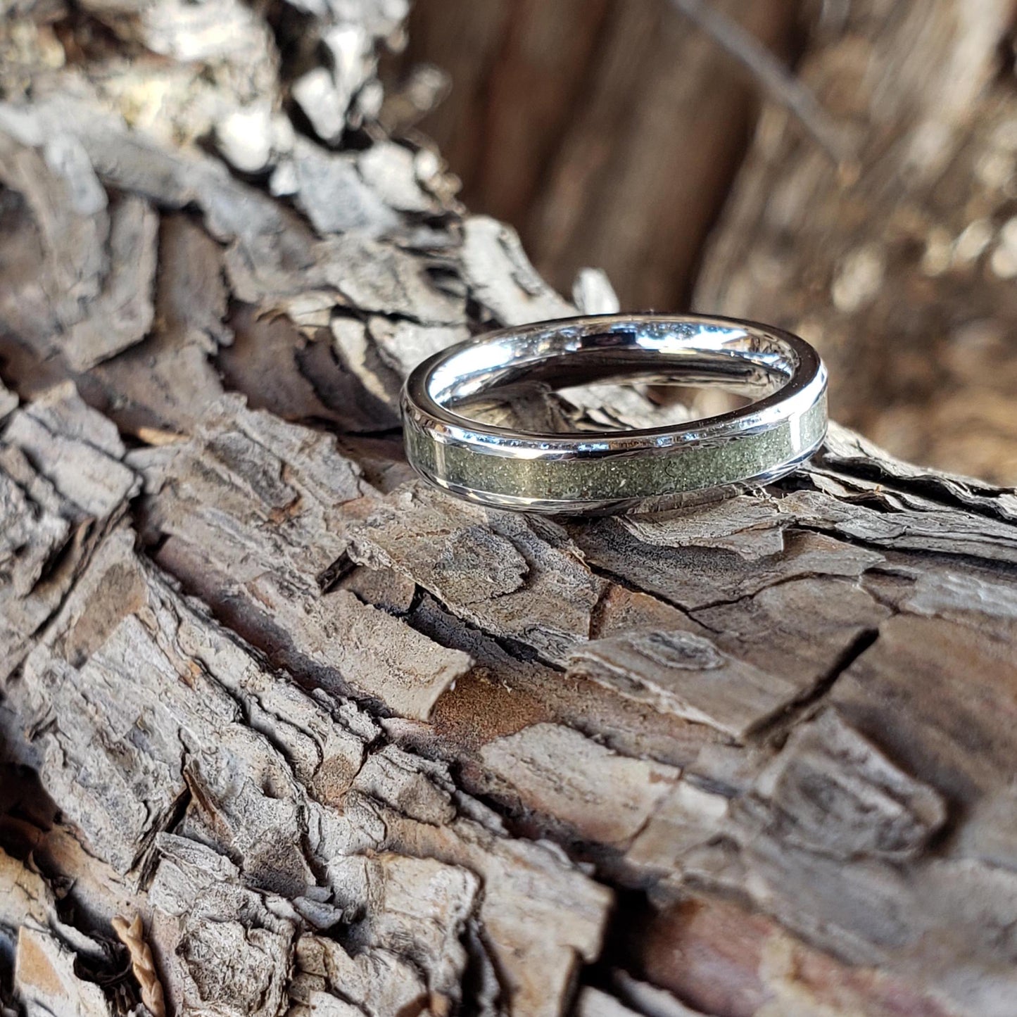 Moldavite Ring - Moldavite Stacking Crystal Inlay, Tungsten Titanium Ceramic, Men Women, Wedding, His Hers Promise, Engagement Ring 4mm