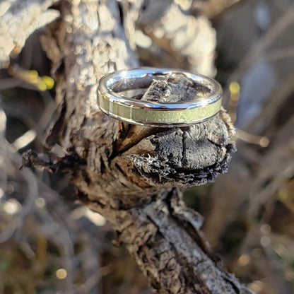 Sun Gem Ring - Peridot Stacking Crystal Inlay, Tungsten Titanium Ceramic, Men Women, Wedding, His Hers Promise, Engagement Ring 4mm
