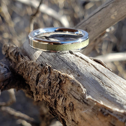 Sun Gem Ring - Peridot Stacking Crystal Inlay, Tungsten Titanium Ceramic, Men Women, Wedding, His Hers Promise, Engagement Ring 4mm