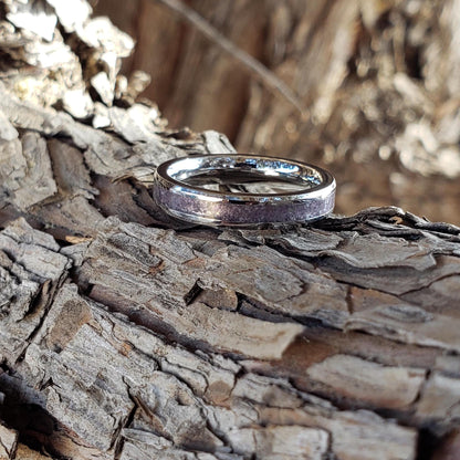 Serenity Ring - Amethyst Stacking Crystal Inlay, Tungsten Titanium Ceramic, Men Women, Wedding, His Hers Promise, Engagement Ring 4mm