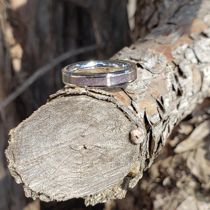 Serenity Ring - Amethyst Stacking Crystal Inlay, Tungsten Titanium Ceramic, Men Women, Wedding, His Hers Promise, Engagement Ring 4mm
