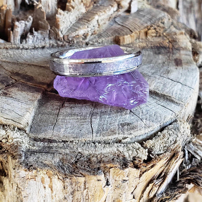 Serenity Ring - Amethyst Stacking Crystal Inlay, Tungsten Titanium Ceramic, Men Women, Wedding, His Hers Promise, Engagement Ring 4mm