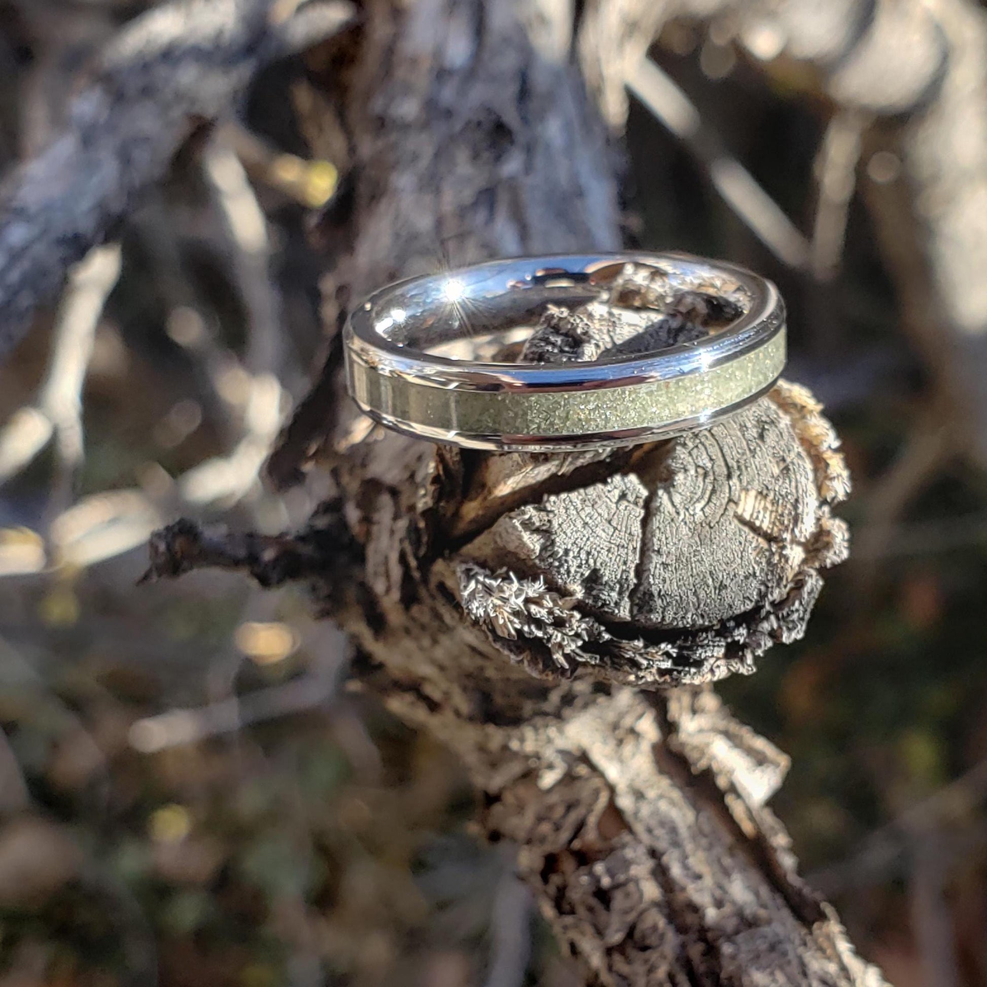 Moldavite Ring - Moldavite Stacking Crystal Inlay, Tungsten Titanium Ceramic, Men Women, Wedding, His Hers Promise, Engagement Ring 4mm