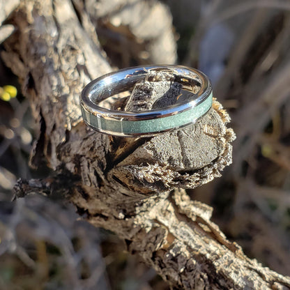 Open Sea Ring - Aquamarine Stacking Crystal Inlay, Tungsten Titanium Ceramic, Men Women, Wedding, His Hers Promise, Engagement Ring 4mm