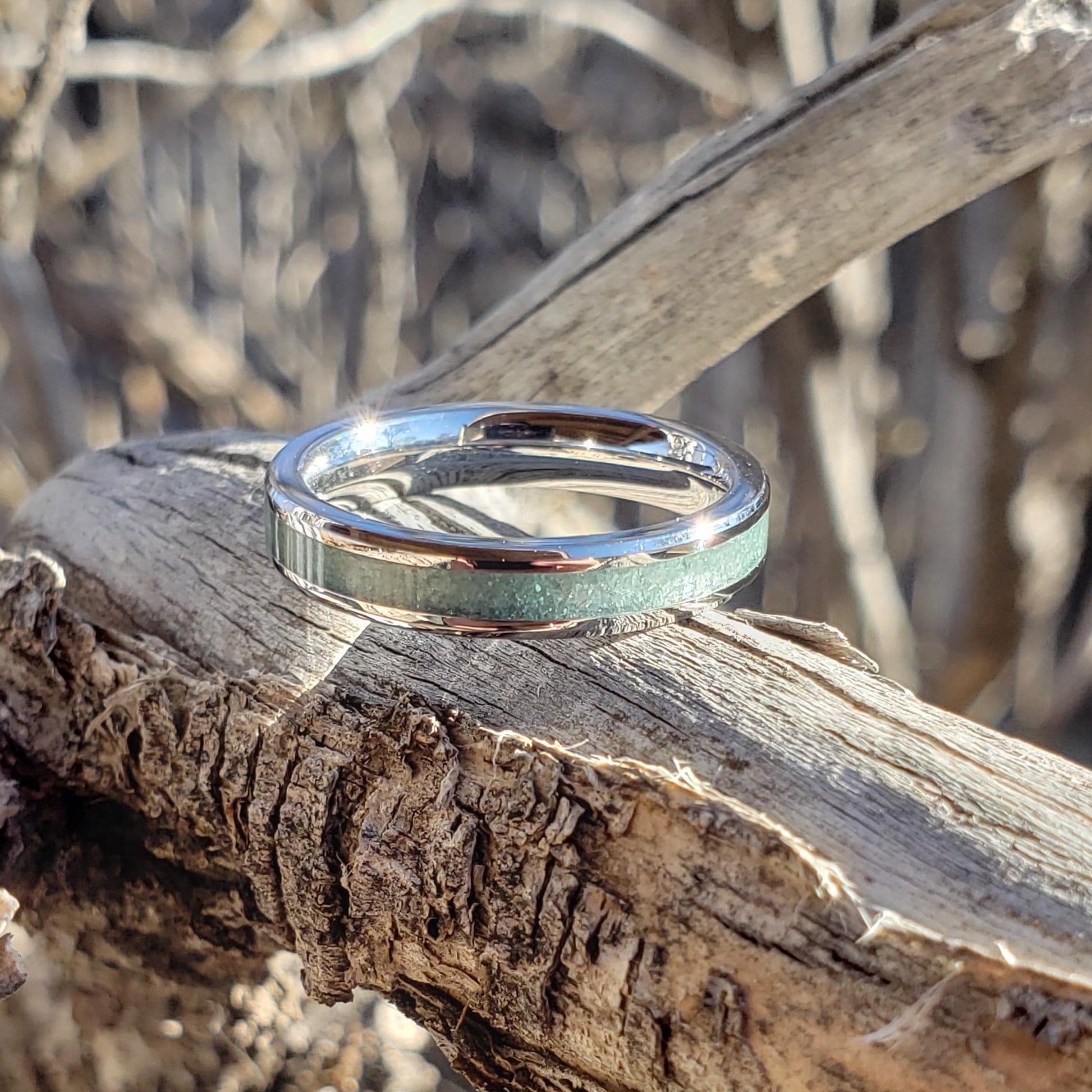 Open Sea Ring - Aquamarine Stacking Crystal Inlay, Tungsten Titanium Ceramic, Men Women, Wedding, His Hers Promise, Engagement Ring 4mm