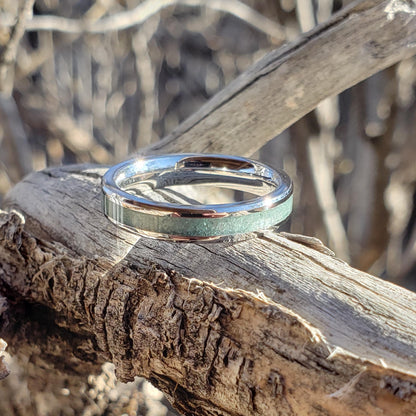 Open Sea Ring - Aquamarine Stacking Crystal Inlay, Tungsten Titanium Ceramic, Men Women, Wedding, His Hers Promise, Engagement Ring 4mm
