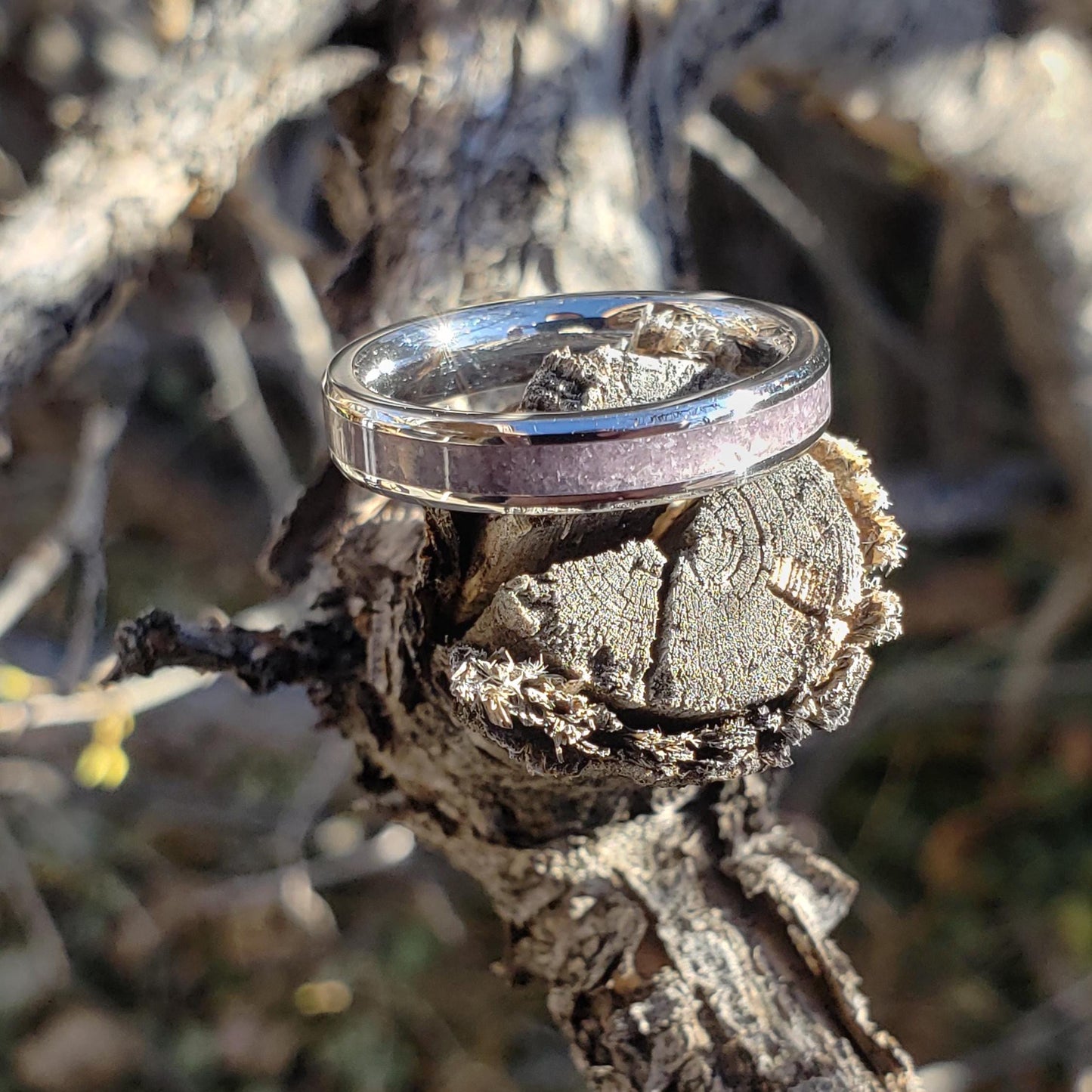 Serenity Ring - Amethyst Stacking Crystal Inlay, Tungsten Titanium Ceramic, Men Women, Wedding, His Hers Promise, Engagement Ring 4mm